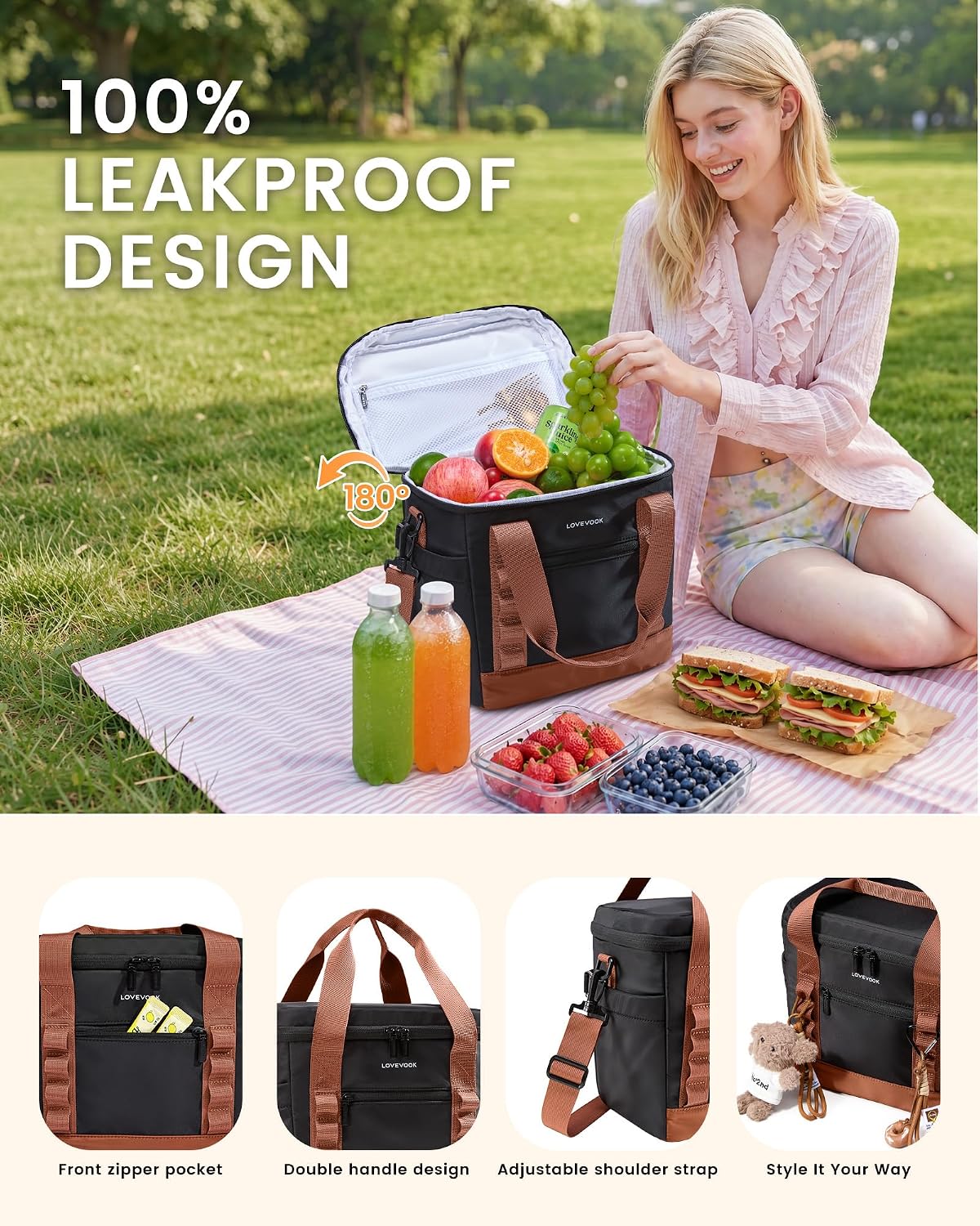 LOVEVOOK Insulated Lunch Bag for Women men, Large Leakproof Adult Lunch Box - Image 4