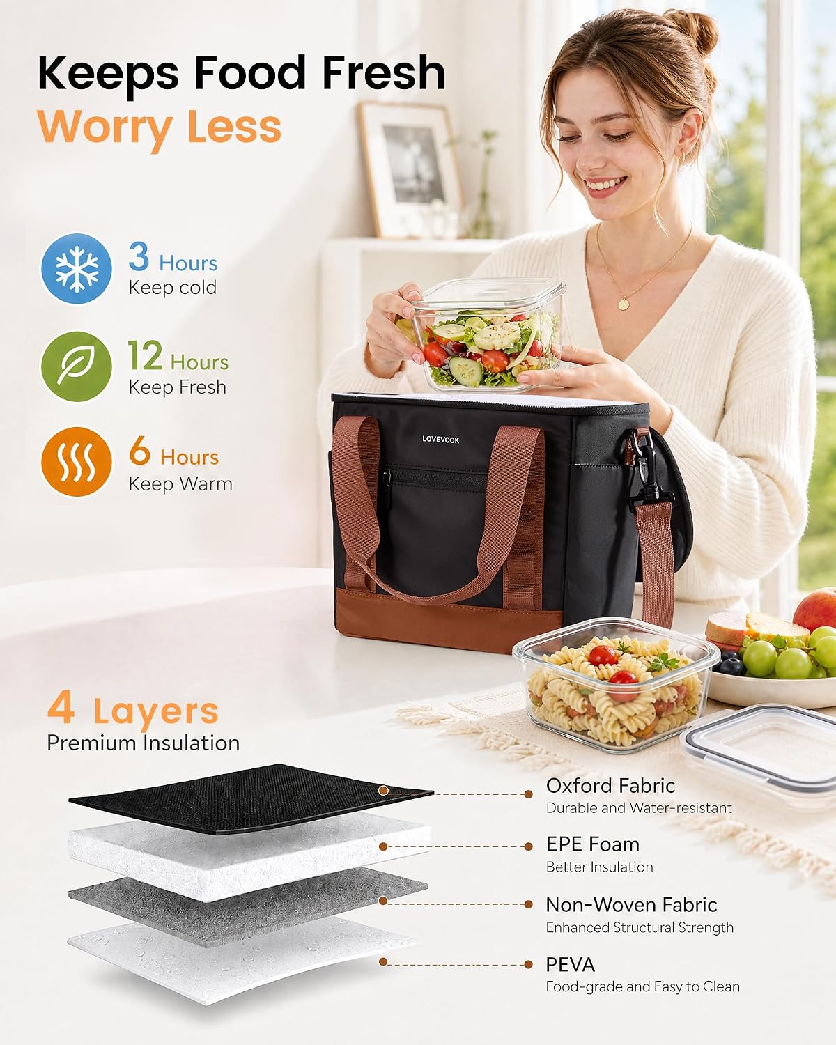 LOVEVOOK Insulated Lunch Bag for Women men, Large Leakproof Adult Lunch Box - Image 5