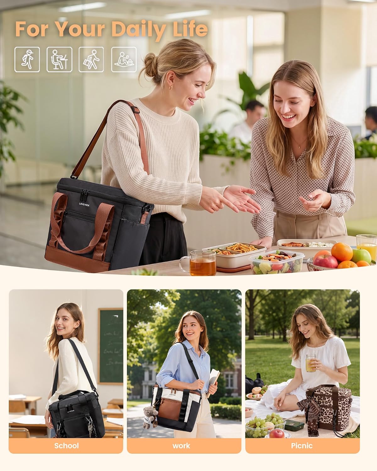 LOVEVOOK Insulated Lunch Bag for Women men, Large Leakproof Adult Lunch Box - Image 6