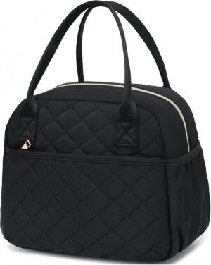 CAMTOP Lunch Box for Women Insulated Lunch Bag Lunchbox Cooler Thermal Leakproof Quilted Reusable Lunch Tote Bag for Work School Travel Picnic (Black)