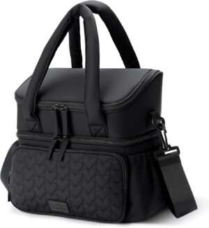 Double Deck Lunch Bag for Women, Black-M