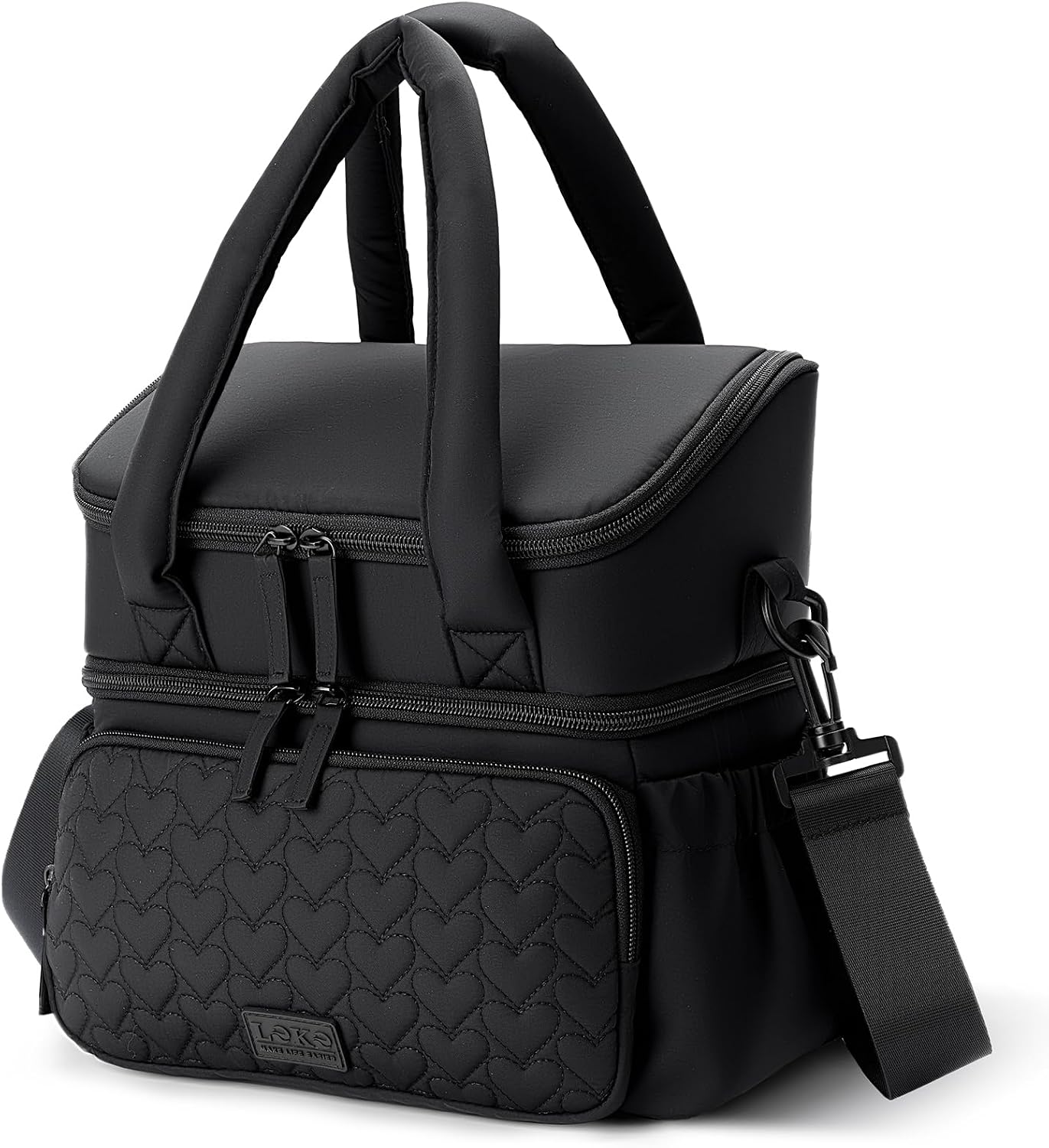 Double Deck Lunch Bag for Women, Black-M