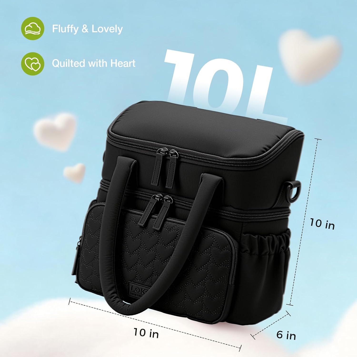Double Deck Lunch Bag for Women, Black-M - Image 4