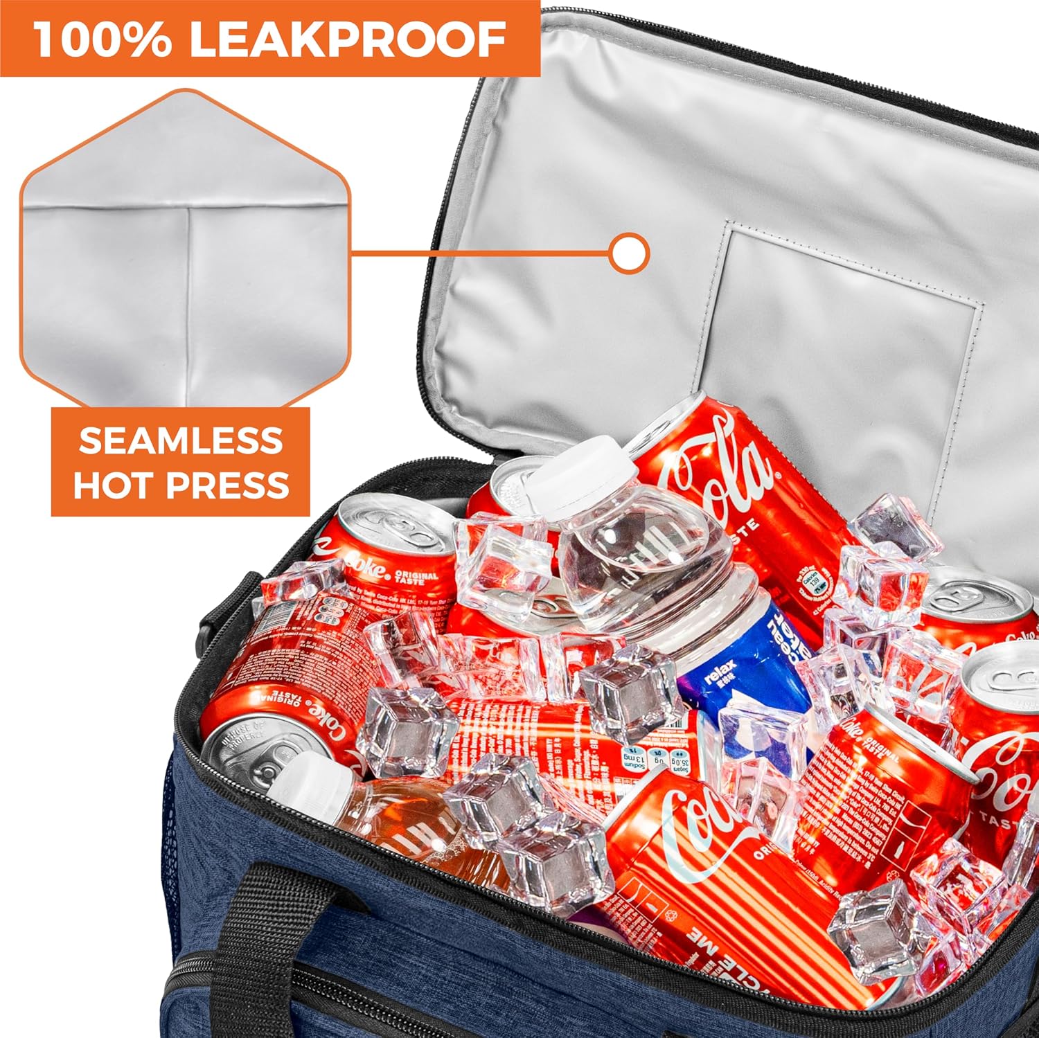 OPUX Soft Cooler Bag, Insulated Collapsible Lunch Cooler Tote for Men Work Camping Beach Travel, Portable Soft Sided Leakproof Waterproof Large Lunch Bag Box with Shoulder Strap 24 Cans, Heather Navy - Image 7